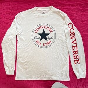 Converse Men's White Long Sleeve Tee with Red Logo